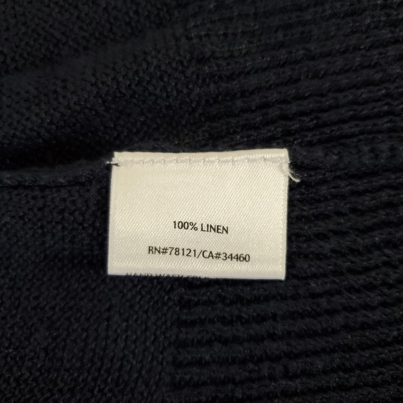 Eileen Fisher LINEN Open Front Cardigan Size L Navy 3/4 Sleeve Sweater Casual - Picture 7 of 10
